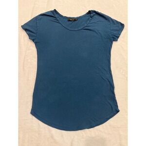 YALA Organic Cotton Jersey Scoop Neck Tee Teal Blue Short Sleeve USA Small